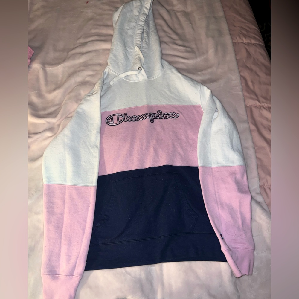 Tri colored hooded champion sweatshirt